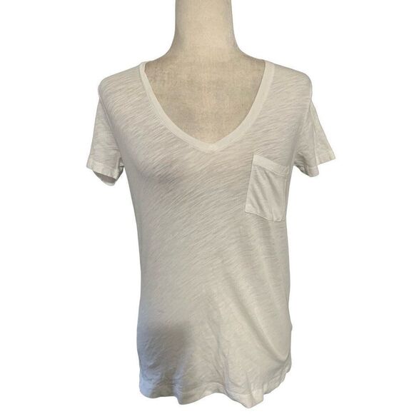 madewell womens solid white v neck short sleeve top t shirt xs - Picture 1 of 4